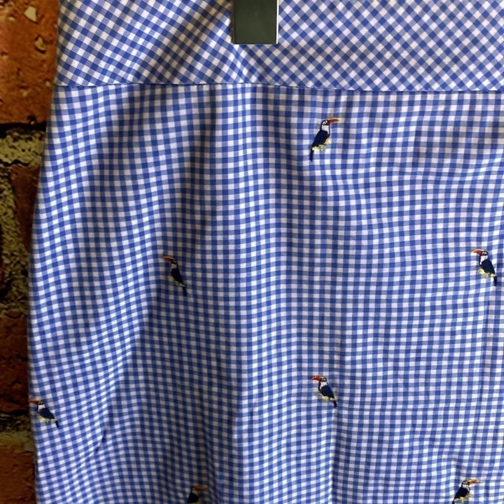 Talbots Blue & White Checkered Mini Skirt with Toucan Bird Size 12 - Picture 5 of 11